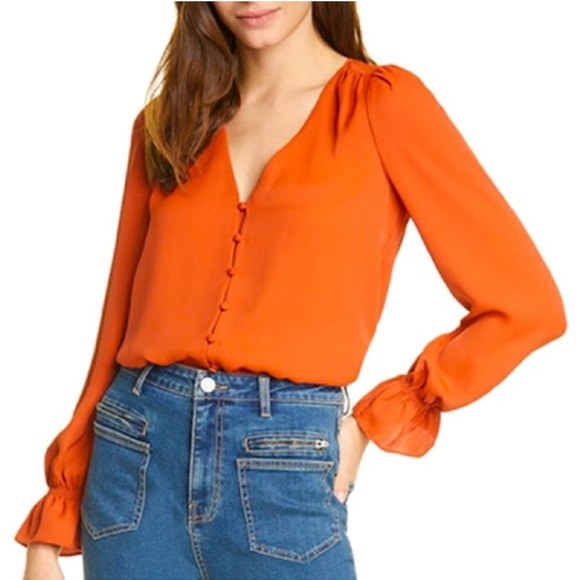 1.State‎ coral Button-Down Blouse - Picture 1 of 6